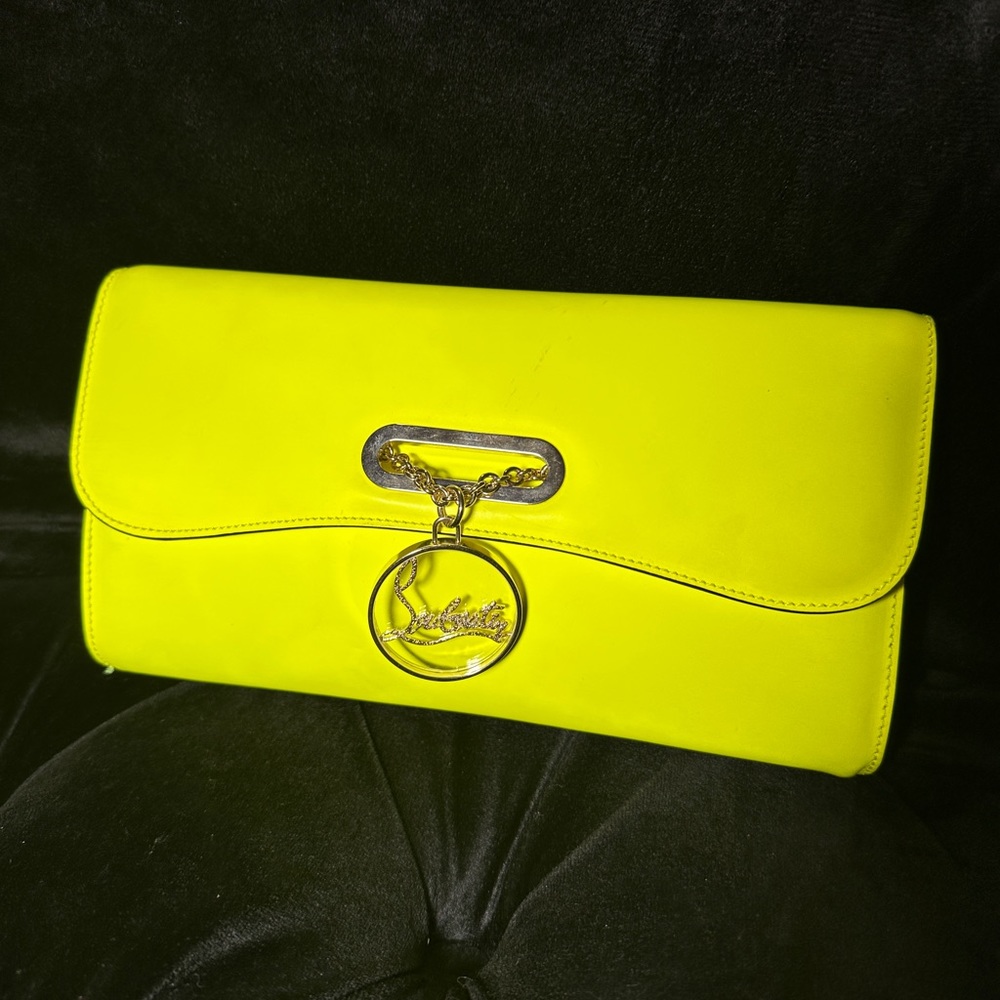 Christian Louboutin Neon Green Matte Leather Riviera Chain Clutch